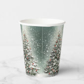 グリーンクリスマスツリーカラフルオーナメント白雪 紙コップ (右)