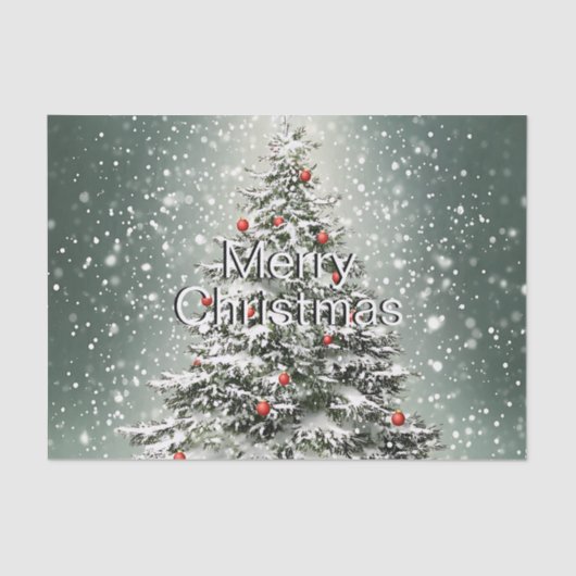 グリーンクリスマスツリーカラフルオーナメント白雪 薄葉紙 (正面)