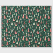 グリーンクリスマスツリーズスノーフレークスグリーンクリスマス ラッピングペーパー (フラット)