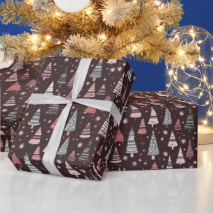 グリーンクリスマスツリーズスノーフレーク茶色のクリスマス ラッピングペーパー