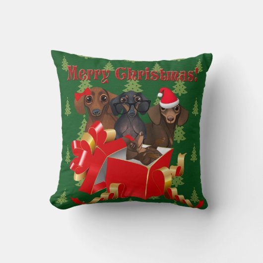 グリーンクリスマスツリーダッシュンドファミリー装飾用クッション クッション (正面)