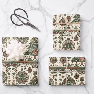 グリーンクリスマスツリーデコール ラッピングペーパーシート