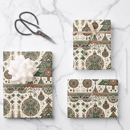 グリーンクリスマスツリーデコール ラッピングペーパーシート (正面)