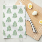 グリーンクリスマスツリーパターンウォーターカラーホリデーキ キッチンタオル (四つ折り)