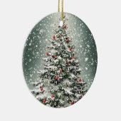 グリーンクリスマスツリーホワイトスノービューティフル セラミックオーナメント (右)