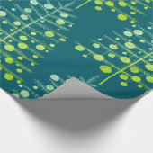 グリーンクリスマスツリーラデンオーナメントティール（緑がかった色）ブルー ラッピングペーパー (角)