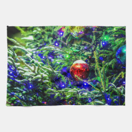グリーンクリスマスツリーレッドボール キッチンタオル