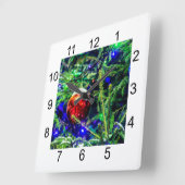 グリーンクリスマスツリーレッドボール スクエア壁時計 (傾斜)