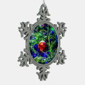 グリーンクリスマスツリーレッドボール スノーフレークピューターオーナメント (左)