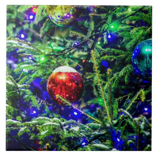 グリーンクリスマスツリーレッドボール タイル (正面)