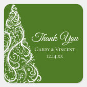 グリーンクリスマスツリー冬ありがとうメッセージカード スクエアシール (正面)