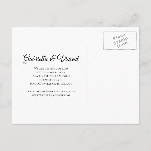 グリーンクリスマスツリー冬の結婚式の日付を保存 案内ポストカード (裏面)