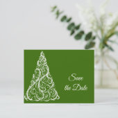 グリーンクリスマスツリー冬の結婚式の日付を保存 案内ポストカード (スタンド正面)