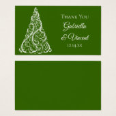 グリーンクリスマスツリー冬の結婚式メッセージカード (正面&裏面)