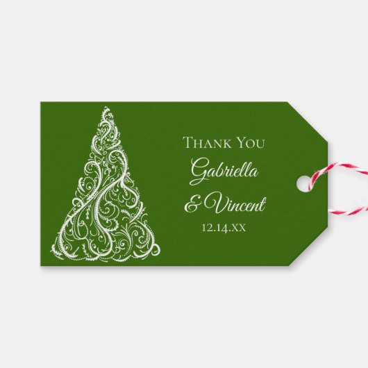 グリーンクリスマスツリー冬の結婚式メッセージカード ギフトタグ (正面(横))
