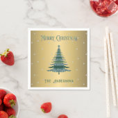 グリーンクリスマスツリー名前をカスタムするゴールドフォイル スタンダードカクテルナプキン (インサイチュ)