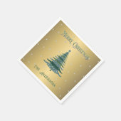グリーンクリスマスツリー名前をカスタムするゴールドフォイル スタンダードカクテルナプキン (角)