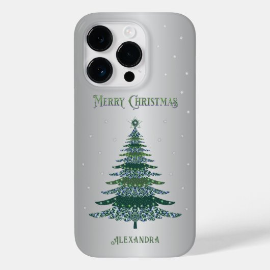 グリーンクリスマスツリー名前をカスタムする銀箔 Case-Mate iPhoneケース (裏面)