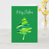 グリーンクリスマスツリー抽象芸術水色 カード (黄色い花)