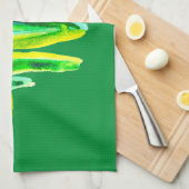 グリーンクリスマスツリー抽象芸術水色 キッチンタオル (四つ折り)