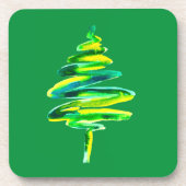グリーンクリスマスツリー抽象芸術水色 コースター (正面)
