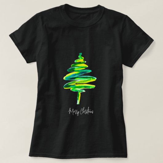 グリーンクリスマスツリー抽象芸術水色 Tシャツ (デザイン正面)