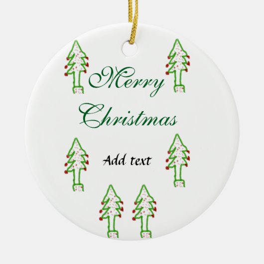 グリーンクリスマスツリー赤さくらんぼメリークリスマスモ セラミックオーナメント (正面)