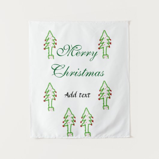 グリーンクリスマスツリー赤さくらんぼメリークリスマスモ タペストリー (正面)