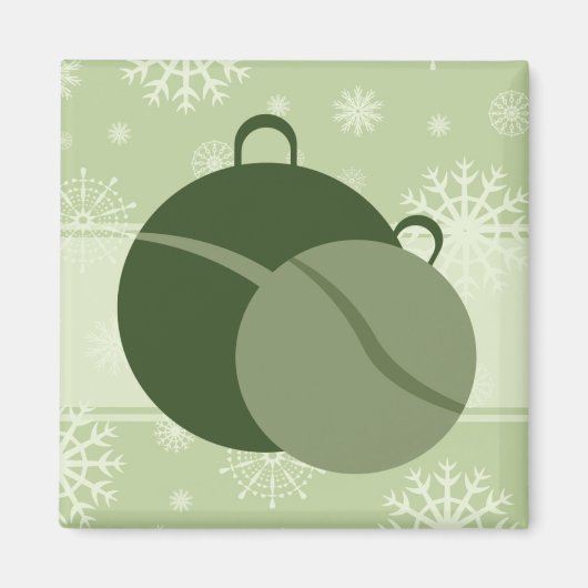 グリーンクリスマスデコレーションと雪片マグネット マグネット (正面)
