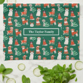 グリーンクリスマスドッグパーソナライズされた キッチンタオル (折り畳み)