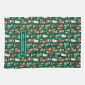 グリーンクリスマスドッグパーソナライズされた キッチンタオル (横)