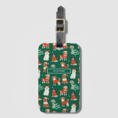 グリーンクリスマスドッグパーソナライズされた ラゲッジタグ (正面縦)