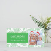グリーンクリスマスパターンホリデーフォトカード シーズンカード (スタンド正面)