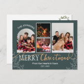 グリーンクリスマスファミリーフォトコラージュのポストカード インビテーションポストカード (正面/裏面)