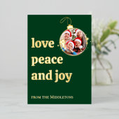 グリーンクリスマスファミリーフォトラブピースジョイゴールド 箔シーズンカード (立ち正面)