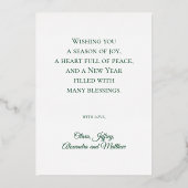 グリーンクリスマスファミリーフォトラブピースジョイゴールド 箔シーズンカード (裏面)