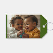 グリーンクリスマスフォトアドカスタム文字ギフトラベル ギフトタグ (正面(横))