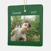 グリーンクリスマスフォトオーナメント セラミックオーナメント (左)