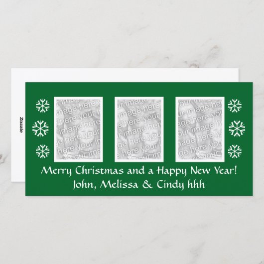 グリーンクリスマスフォトカードテンプレート | 写真3枚 シーズンカード (正面/裏面)