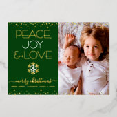 グリーンクリスマスフォトピースジョイ愛実在の金ゴールド 箔シーズンカード (正面)