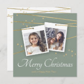 グリーンクリスマスフォトホリデーカードジオメトリック シーズンカード (正面/裏面)