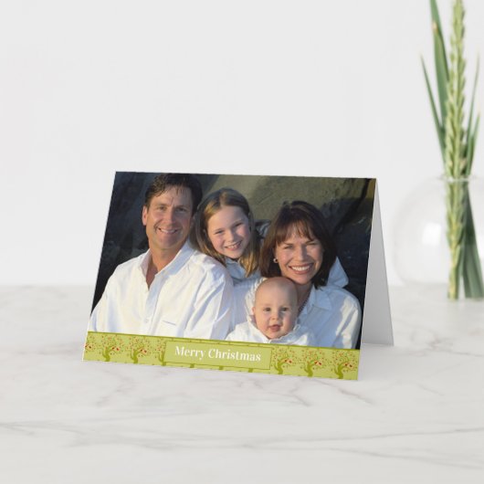 グリーンクリスマスフローラバードプリントホリデーカード シーズンカード (正面)