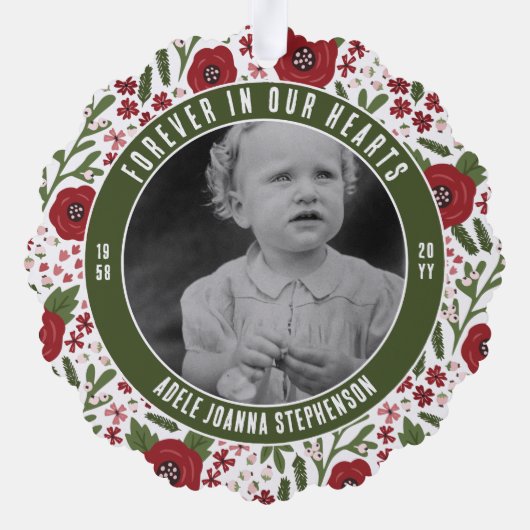 グリーンクリスマスフローラ永遠に私たちのハート写真 オーナメントカード (裏面)