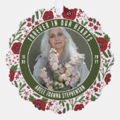 グリーンクリスマスフローラ永遠に私たちのハート写真 オーナメントカード (正面)