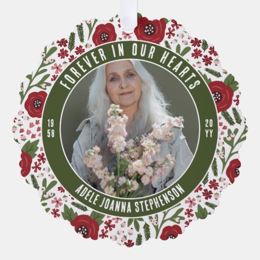 グリーンクリスマスフローラ永遠に私たちのハート写真 オーナメントカード (正面)
