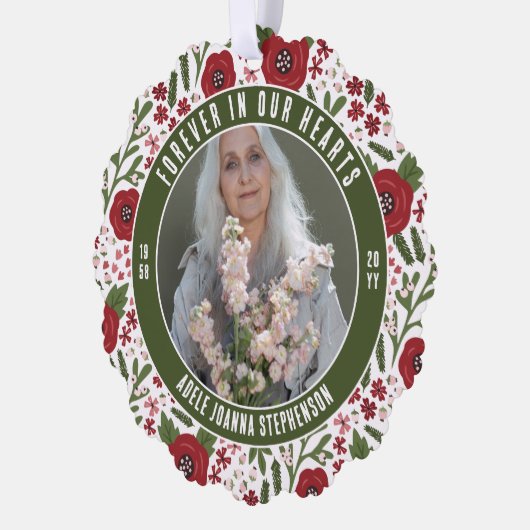 グリーンクリスマスフローラ永遠に私たちのハート写真 オーナメントカード (左)