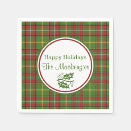 グリーンクリスマスプレイドカスタム スタンダードカクテルナプキン