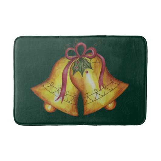 グリーンクリスマスベルズバスマットバスルーム敷物デコール バスマット (正面)