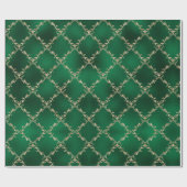 グリーンクリスマスホリデー金ゴールドダマスギフト ラッピングペーパー (フラット)