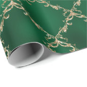 グリーンクリスマスホリデー金ゴールドダマスギフト ラッピングペーパー (ロールコーナー)